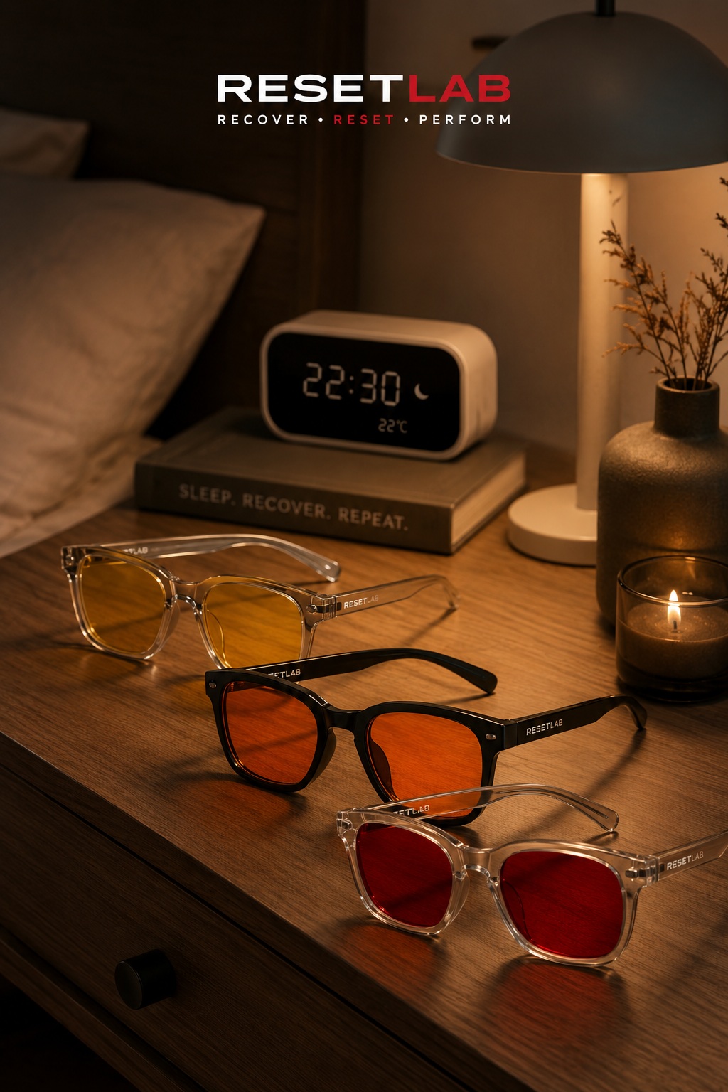 Rutina nocturna RESETLAB con gafas de bloqueo de luz azul
